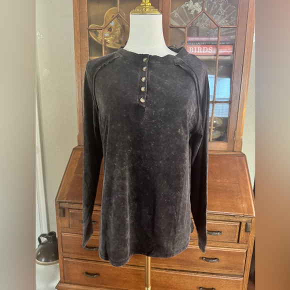 Lime N Chili Other - Long Sleeve Mineral Wash Dark Grey Henley Shirt